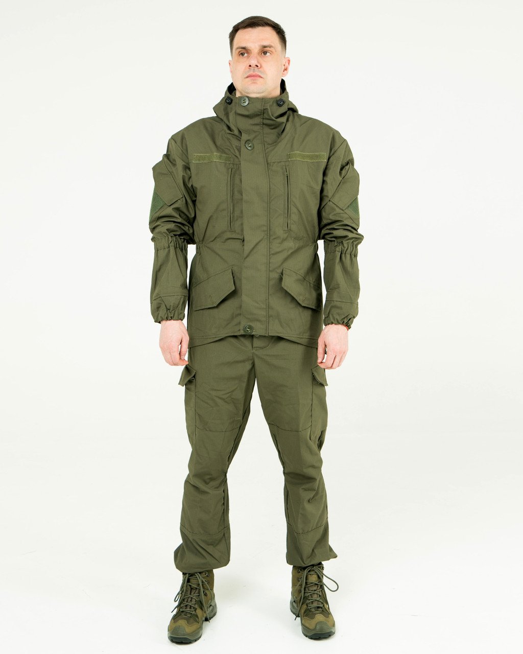 Костюм тактичний Гірка олива, комплект куртка з капюшоном і штани, тканина ріп-стоп водовідштовхувальна фото