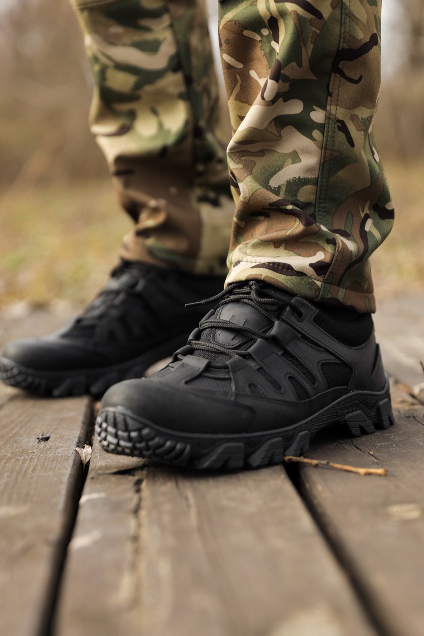 Кросівки тактичні поліція чорні, армійські кросівки чорні зсу шкіряні, кросівки для поліції Undolini Крейзі Чорні Літні